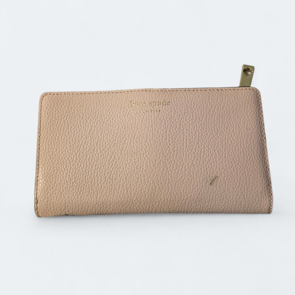kate spade beige pebbled leather zip wallet
